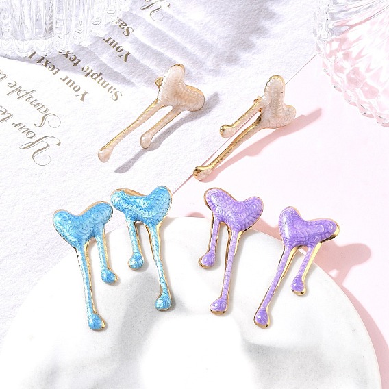 304 boucles d'oreilles en acier inoxydable et émail pour femme, cœur
