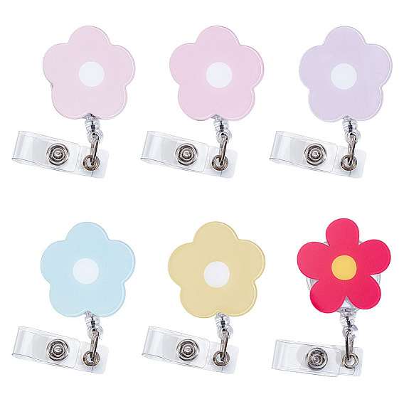 6шт 6 цвета цветок акриловый выдвижной значок катушка, держателей карт, с металлическая фурнитурой
