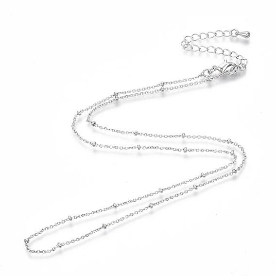 Long-Lasting Plated Brass Cable Chain Necklaces, with Beads and Lobster Claw Clasp, Nickel Free