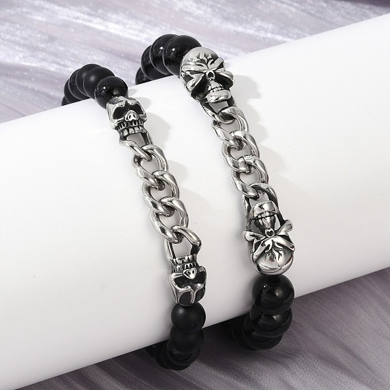 Череп в стиле панк 304 браслеты из нержавеющей стали и стеклянных бусин для женщин и мужчин