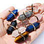 Natural Gemstone Faceted Bullet Pendants, Double Terminal Pointed Charms with Golden Tone Alloy Findings