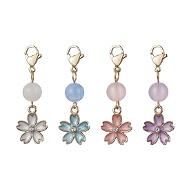 Alloy Enamel Flower Pendant Decorations, Natural Malaysia Jade Beads and Lobster Claw Clasps Charms
