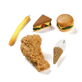 Resin Imitation Food Pendants, Fast Food Charms with Platinum Plated Metal Loops