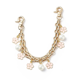 Iron Chain Purse Strap Extenders, Alloy Enamel Flower Charm Bag Strap Replacement, with ABS Plastic Imitation Pearl