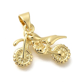 Rack Plating Brass with Cubic Zirconia Pendants, Long-Lasting Plated, Lead Free & Cadmium Free, Motorbike Charms