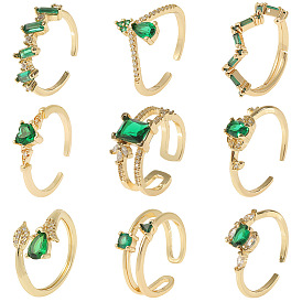 Classic Green Open Ring for Women, Delicate and Versatile Tail Ring