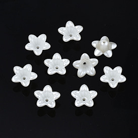 ABS Plastic Imitation Pearl Flower Bead Caps, 5-Petal