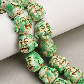 Buddhist Dyed Synthetic Turquoise Beads Strands, Laughing Buddha Head