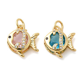 Латунные микро проложить кубического циркония подвески, со стеклом, рыбы прелести, без кадмия и без свинца, стойки покрытие, долговечный, реальный 18 k позолоченный, с целью перехода в кольце