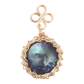 Natural Baroque Pearl Keshi Pearl Pendants, Cultured Freshwater Pearl, with Eco-Friendly Copper Wire, Flat Round