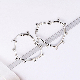 304 Stainless Steel Beaded Heart Hoop Earrings for Women