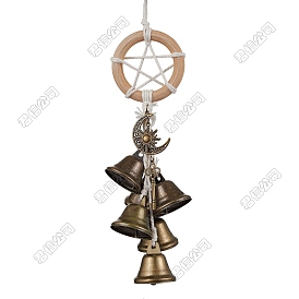 Cotton & Wood Hanging Ornaments, with Iron Bell & Alloy Pendants