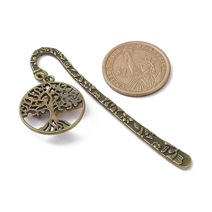 8Pcs 8 Styles Tibetan Style Alloy Bookmarks, Tree of Life Gemstone Chip Charm Bookmarks, Antique Bronze
