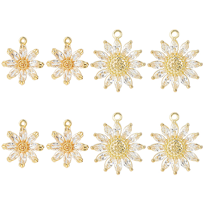 8 шт 2 стили латунные подвески из микропаве с фианитом, цветок