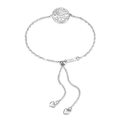 925 Sterling Silver Slider Bracelets, with Grade AAA Cubic Zirconia and Epoxy Resin, Flat Round with Tree