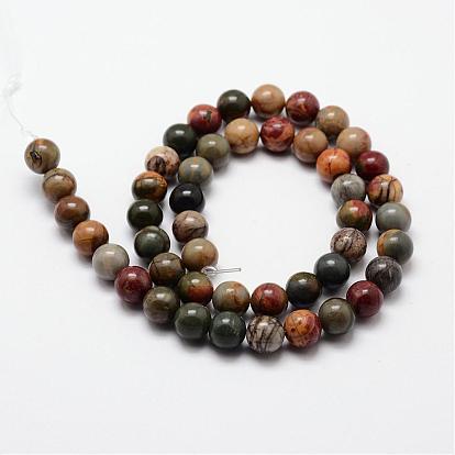 Natural Polychrome Jasper/Picasso Stone/Picasso Jasper Beads Strands, Round