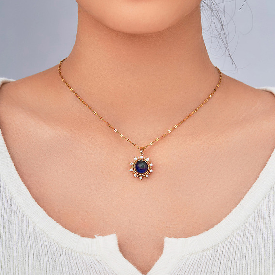 Латунный паве прозрачный кубический цирконий голубое солнце кулон nnecklaces, идеально подходит для ежедневного ношения и в качестве подарка на праздники