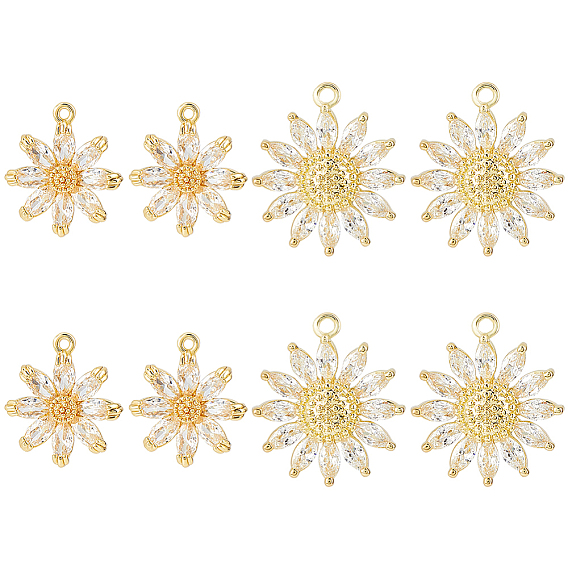 8 шт 2 стили латунные подвески из микропаве с фианитом, цветок