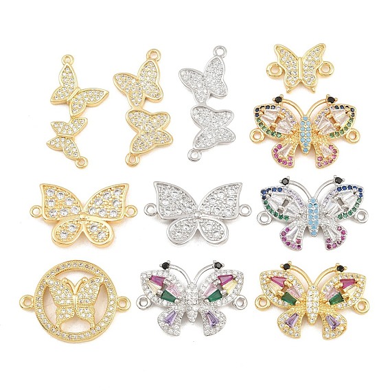 Breloques de connecteur en laiton micro pavé de zircone cubique, liens papillon, crémaillère plaquage, plaqué longue durée, sans cadmium et sans plomb
