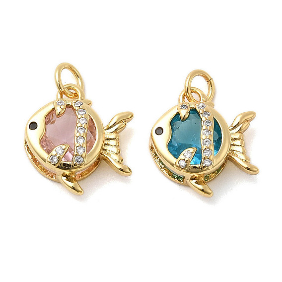 Латунные микро проложить кубического циркония подвески, со стеклом, рыбы прелести, без кадмия и без свинца, стойки покрытие, долговечный, реальный 18 k позолоченный, с целью перехода в кольце
