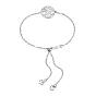 925 Sterling Silver Slider Bracelets, with Grade AAA Cubic Zirconia and Epoxy Resin, Flat Round with Tree