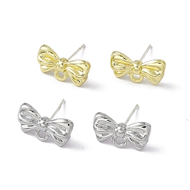 Rack Plating Alloy Stud Earring Findings, with 925 Sterling Silver Pins and Horizontal Loops, Cadmium Free & Lead Free, Bowknot