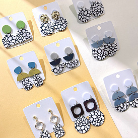  Black and white pebble series soft clay earrings metal splicing clay women's earrings high-end