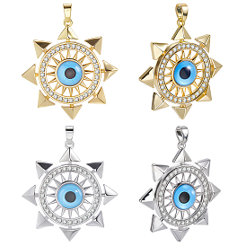 8 шт 2 цвета кулоны из латуни, микропаве, циркония, со стеклом, солнце и дурной глаз