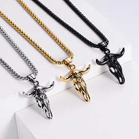 Мужские ожерелья с подвеской в стиле ретро-рок-панк с головой быка 304 из нержавеющей стали