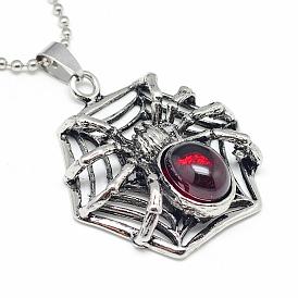 Alloy Glass Pendant Necklaces, with Iron Ball Chains, Spider