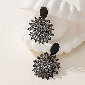 Retro Hollow Black Earrings Women's Design Sensation Niche Sunflower Earrings