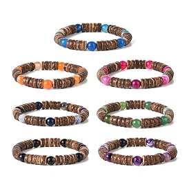Natural Striped Agate(Dyed & Heated) Beaded Bracelets, Coconut Stretch Bracelet for Women