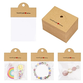 100Pcs Rectangle Clear Plastic Jewelry Packaging Bags, with 100Pcs Paper Header Cards