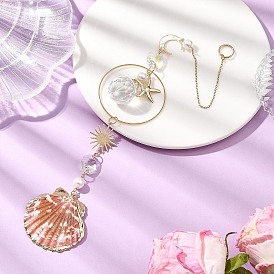 Подвески из ракушек и стекла с гальваническим покрытием, подвесные ловцы солнца из ракушек-звезд, для наружного украшения сада