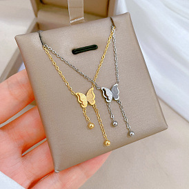 Butterfly Tassel Minimalist Gold Necklace - Lock Collar Chain Accessories.