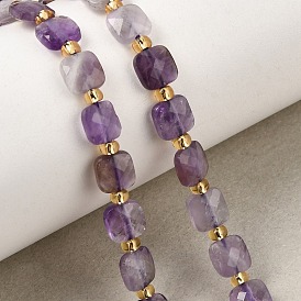 Natural Amethyst Beads Strands, Faceted Square, with Seed Beads