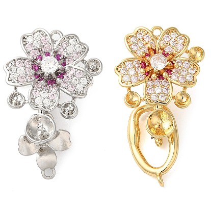 Латунное микропейв, прозрачный кубический цирконий, складные застежки, без кадмия, без никеля и без свинца, цветок