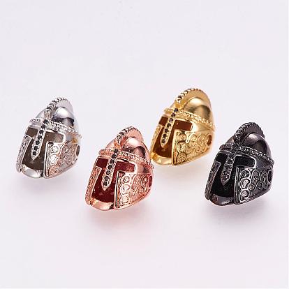 Brass Micro Pave Cubic Zirconia Gladiator Helmet Beads