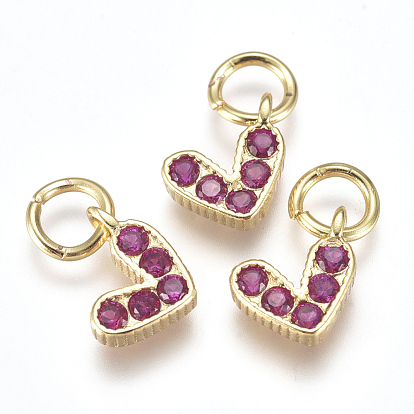 Brass Micro Pave Cubic Zirconia Charms, with Jump Ring, Long-Lasting Plated, Real 18K Gold Plated, Heart