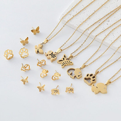304 Conjunto de collar con colgante y pendientes de acero inoxidable para mujer, dorado