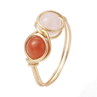 Кольцо на палец в форме плетеной бусины из натуральных и синтетических драгоценных камней, женское золотое кольцо из медной проволоки