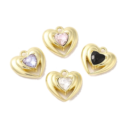 Rack Plating Alloy Pendants, with Rhinestone, Cadmium Free & Nickel Free & Lead Free, Heart Charm