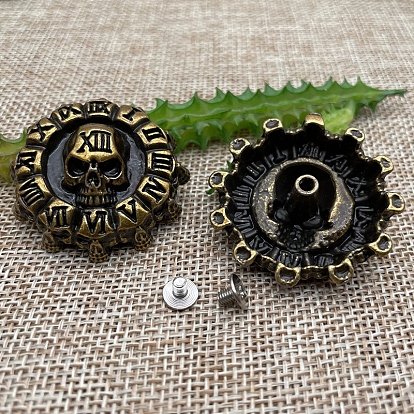 Flat Round with Skull Alloy Coin Screwback Rivets, with Plastic Imitation Turquoise, for Clothes Bag Shoes Leather Craft
