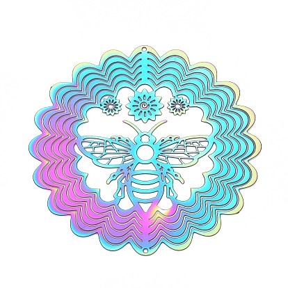 201 нержавеющая сталь 3 вращающийся подвесной ветряной спиннер, для украшения сада внутри и снаружи помещения, цветок с полыми пчелами