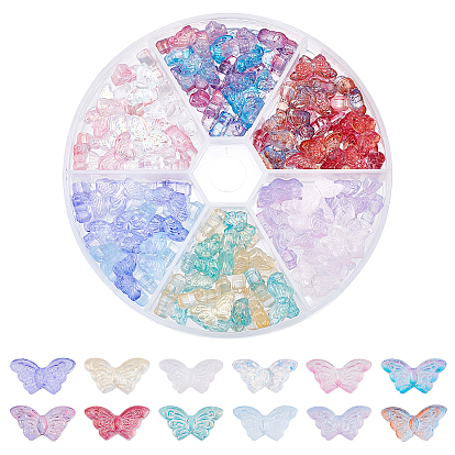 144Pcs 12 Color Transparent Spray Painted Glass Beads, Butterfly