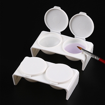 Tazón de plástico para decoración de uñas de doble taza, plato de remojo, Plato dappen con tapas para mezclar líquido en polvo acrílico
