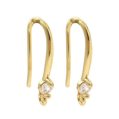 Крючки для сережек из латуни с прозрачным кубическим цирконием, долговечный, плоско-круглые