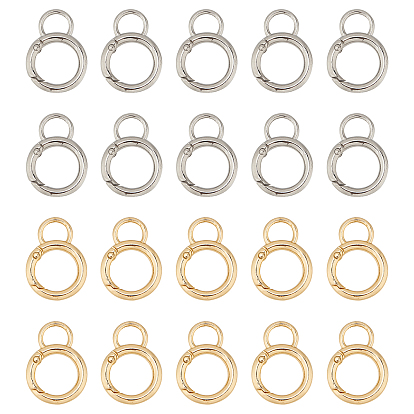 20Pcs 2 Colors Alloy Spring Gate Ring, with Loop, Circle Key Rings, for Handbag Ornaments Decoration, Cadmium Free & Lead Free