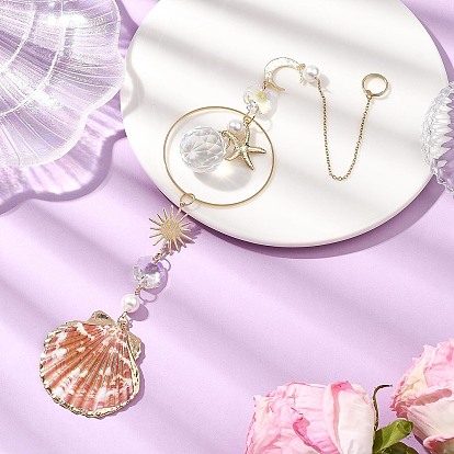 Подвески из ракушек и стекла с гальваническим покрытием, подвесные ловцы солнца из ракушек-звезд, для наружного украшения сада