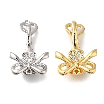 Brass with Shell Fold Over Clasps, Cadmium Free & Nickel Free & Lead Free, Bowknot, Real 18K Gold Plated
